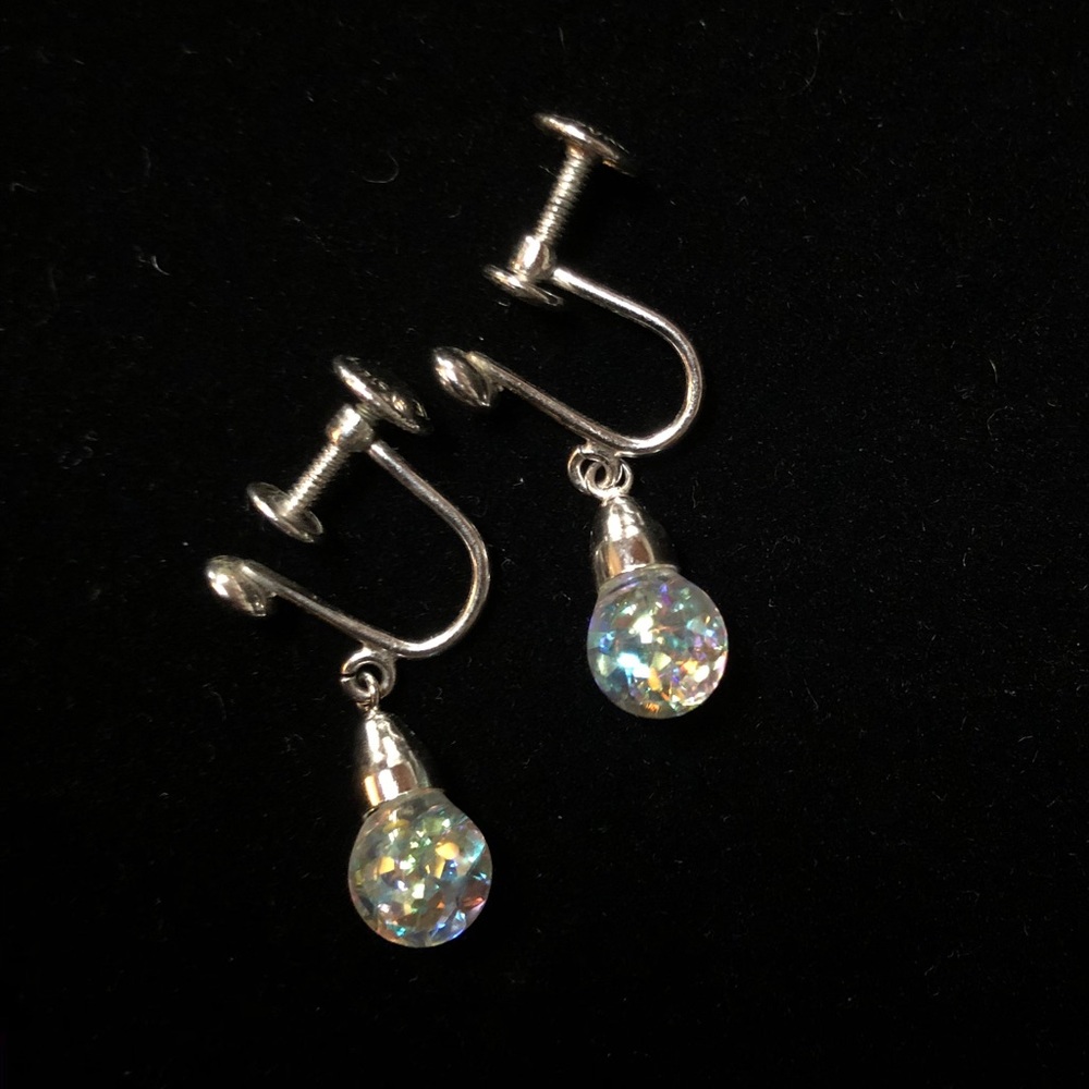 Vintage Opalite Sterling Silver Screw Back Earring
